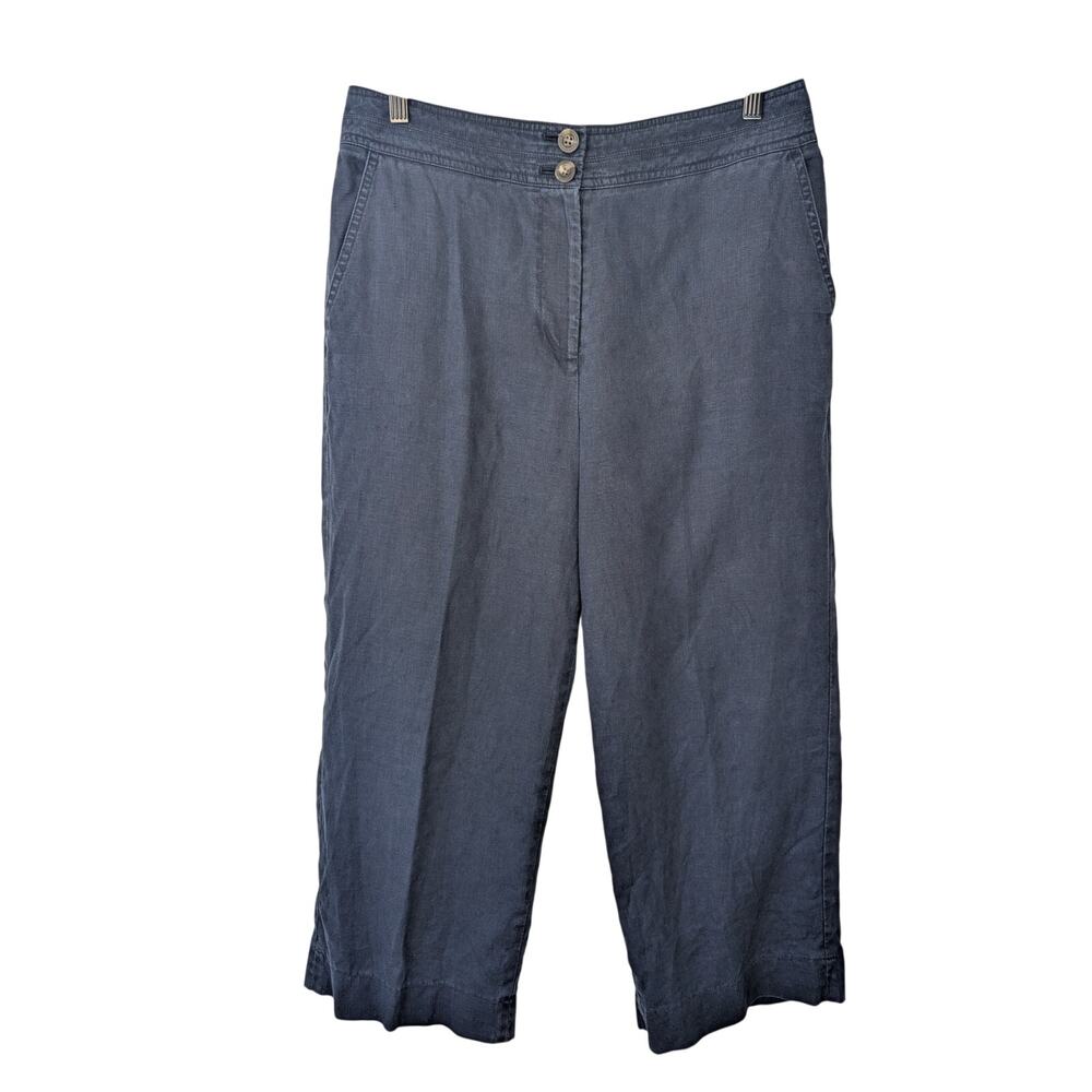 Boden Navy Blue Cornwall Linen High Rise Wide Leg Cropped Trouser Pant